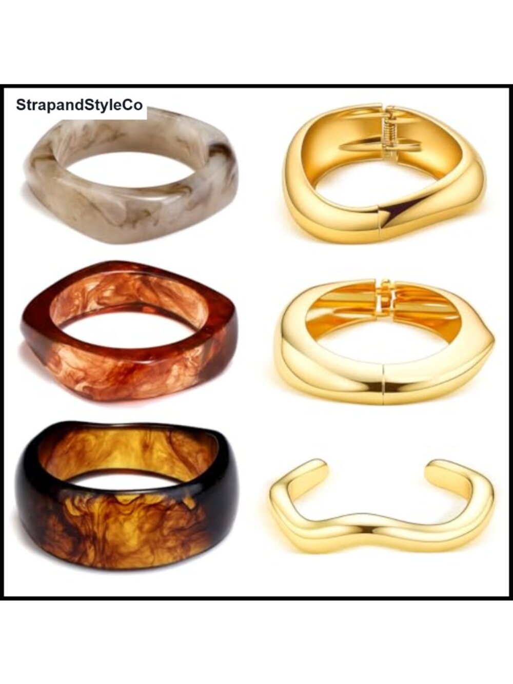Chunky Gold Resin Bangle Set Acrylic Alloy Cuff Bracelets
